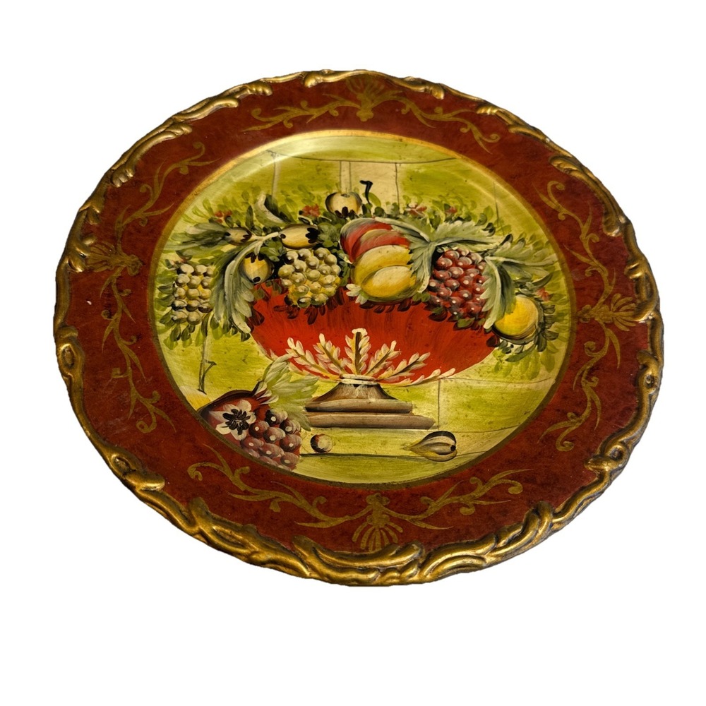 Raymond Waites Decorative 10 Inch Plate Fruit Bowl Grapes Maroon/ Gold Trim
